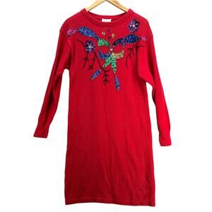 Mister Noah Vintage 80s 90s Sequin Red Festive Holiday Sweater Dress Women S